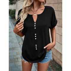V-neck Short Sleeve Tops Shirt Summer Button Design