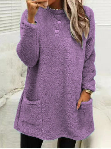 Women's Fleece Pullover Long Sweater With Pockets Winter