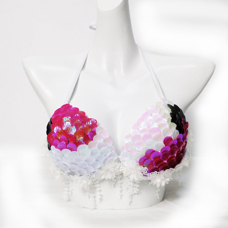 Mermaid Sequined Shell Bikini Top Bra