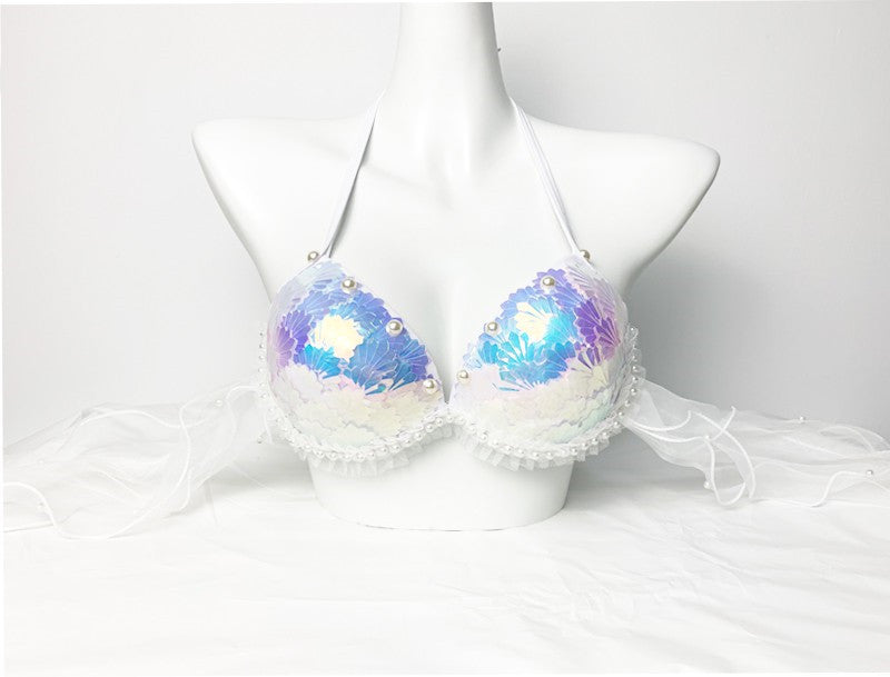 Mermaid Sequined Shell Bikini Top Bra