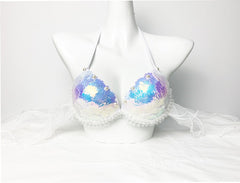 Mermaid Sequined Shell Bikini Top Bra