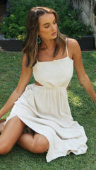 Spring and Summer Women Backless Lace-up Irregular Slit Dress
