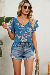 Women's Tops Casual V Neck Tops Ruffle Short Sleeve T Shirt