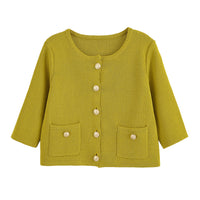 Golden Breasted Long Sleeve Knitted Coat Skirt Suit