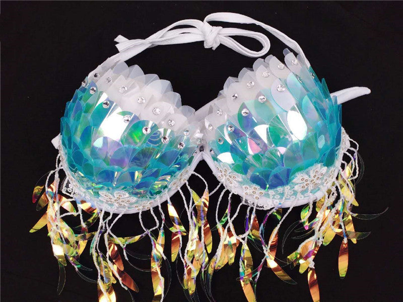 Mermaid Sequined Shell Bikini Top Bra