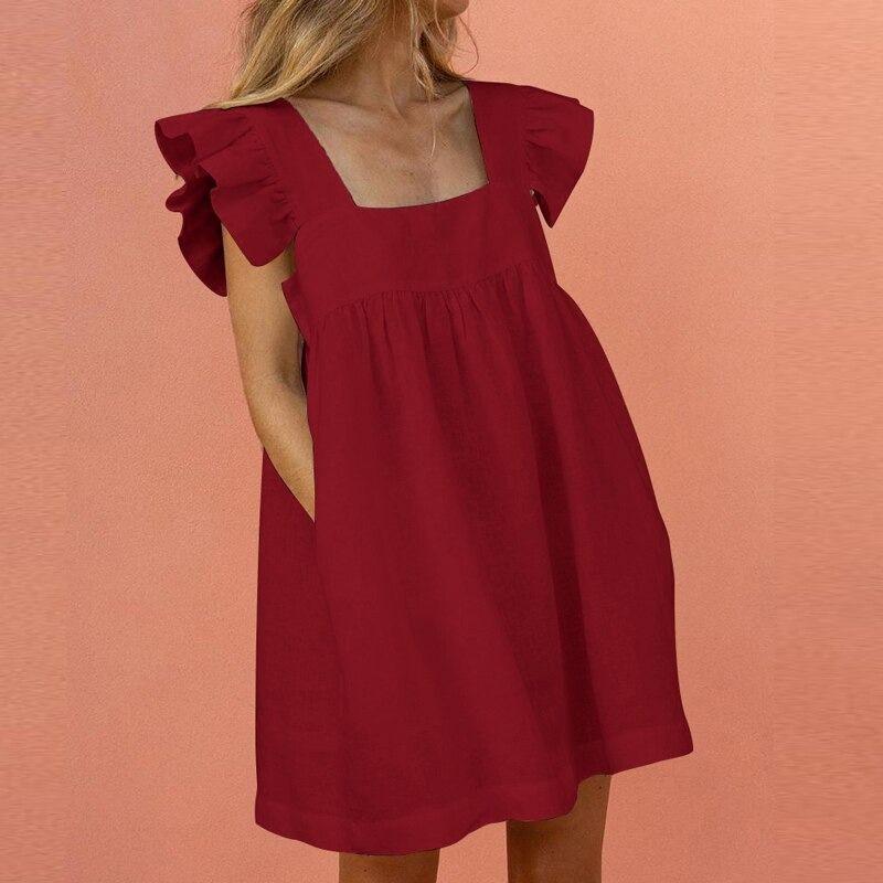 Casual Dress Women Yellow Skirt Loose Casual Ruffled