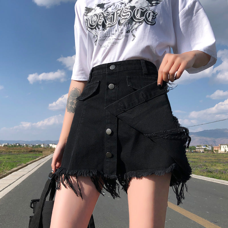 Retro Slim Half-length A-line Denim Skirt