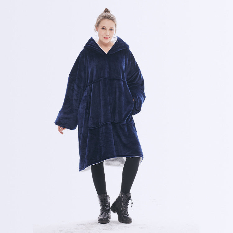 Hooded ladies double layer sweater flannel lazy pullover