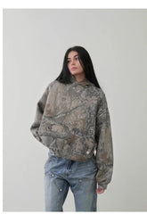 Women's Loose Tops Printed Hooded Pullover Long Sleeve Sweater