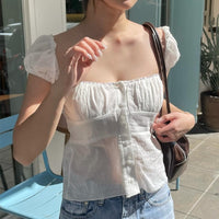 Ins Sweet Cool Square Collar Breasted Cardigan T-shirt Top For Women