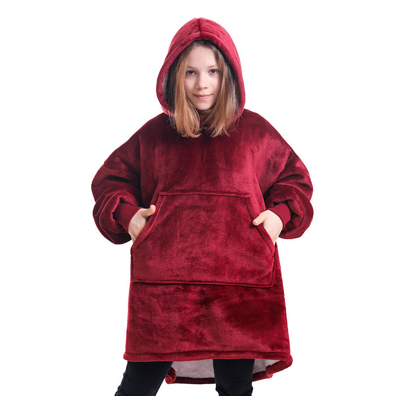Hooded ladies double layer sweater flannel lazy pullover