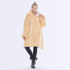 Hooded ladies double layer sweater flannel lazy pullover