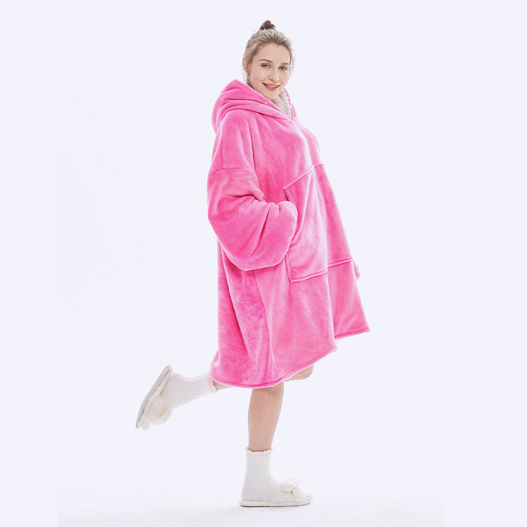 Hooded ladies double layer sweater flannel lazy pullover