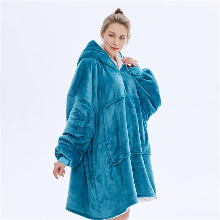Hooded ladies double layer sweater flannel lazy pullover