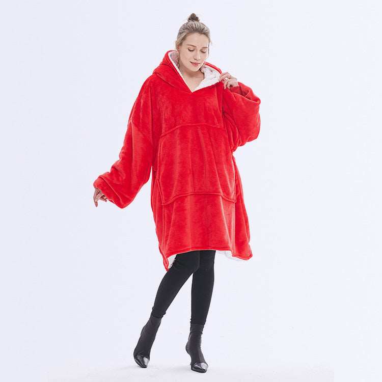 Hooded ladies double layer sweater flannel lazy pullover