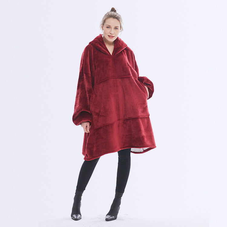 Hooded ladies double layer sweater flannel lazy pullover