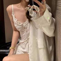 Lace Strap Stitching Solid Color Slim Single-breasted Versatile