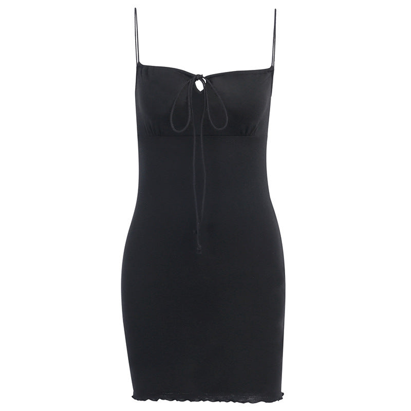 Black Cotton Front Bandage Sleeveless Spaghetti Strap