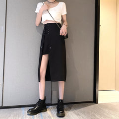 Irregular High Waist Skirt Women Summer Mid-length Split A-line Skirt