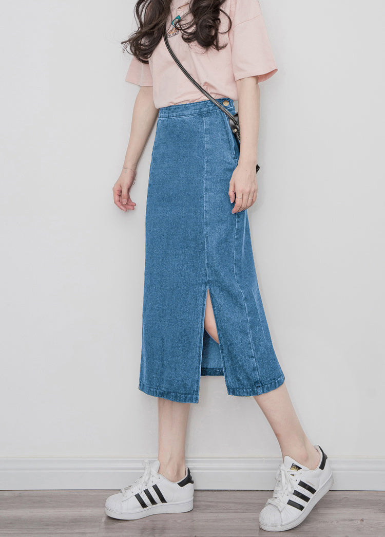 Mid-Length A-Line High Waist All-Match Denim Skirt