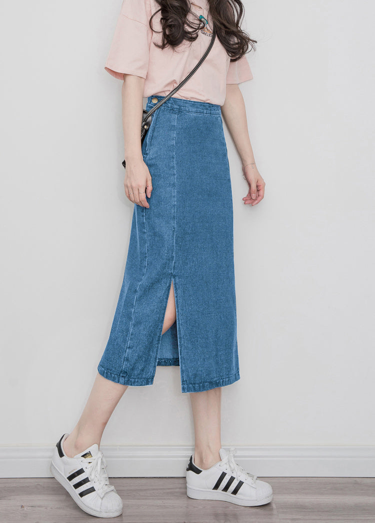 Mid-Length A-Line High Waist All-Match Denim Skirt
