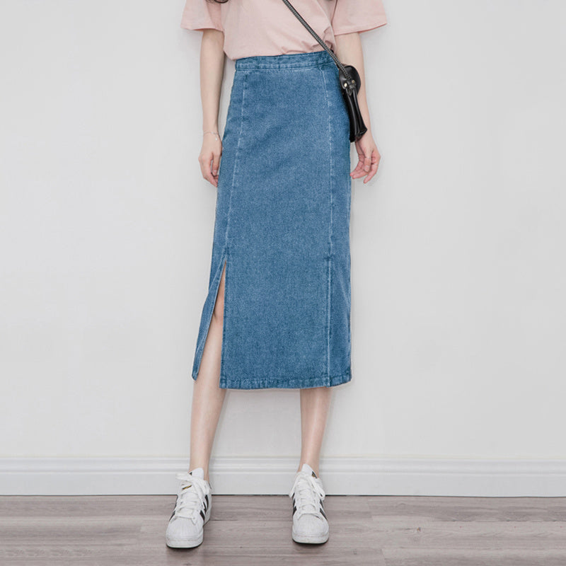 Mid-Length A-Line High Waist All-Match Denim Skirt