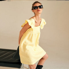 Casual Dress Women Yellow Skirt Loose Casual Ruffled