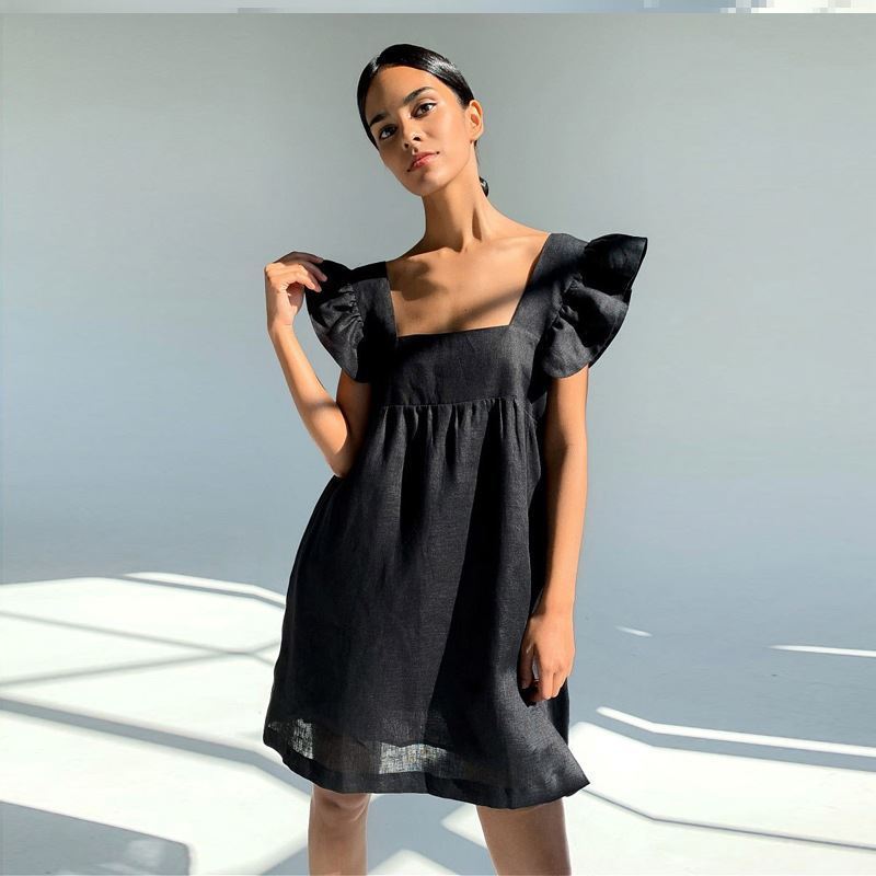 Casual Dress Women Yellow Skirt Loose Casual Ruffled