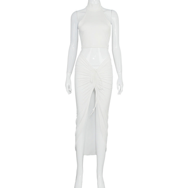 Nibber Sexy Elegant Backless Top Stacked Skirts 2 Two Piece
