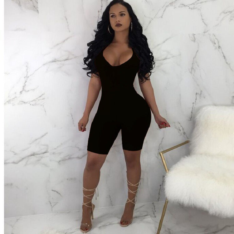 Womwen Sleeveless Strap V-neck Jumpsuit