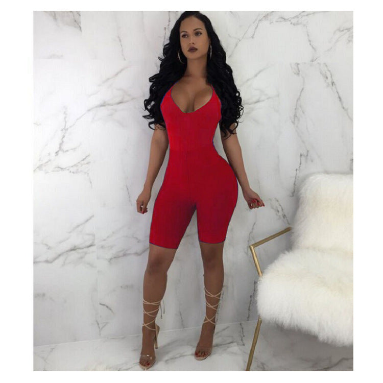 Womwen Sleeveless Strap V-neck Jumpsuit