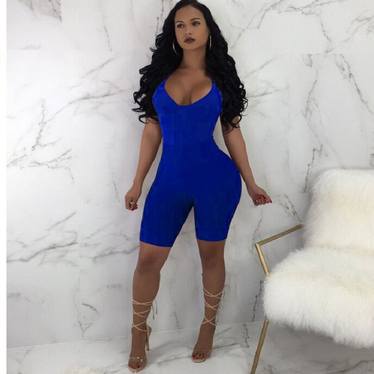 Womwen Sleeveless Strap V-neck Jumpsuit