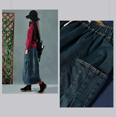 All-match Denim Skirts Are Thin, Big Pockets, Mid-length Women's Skirts