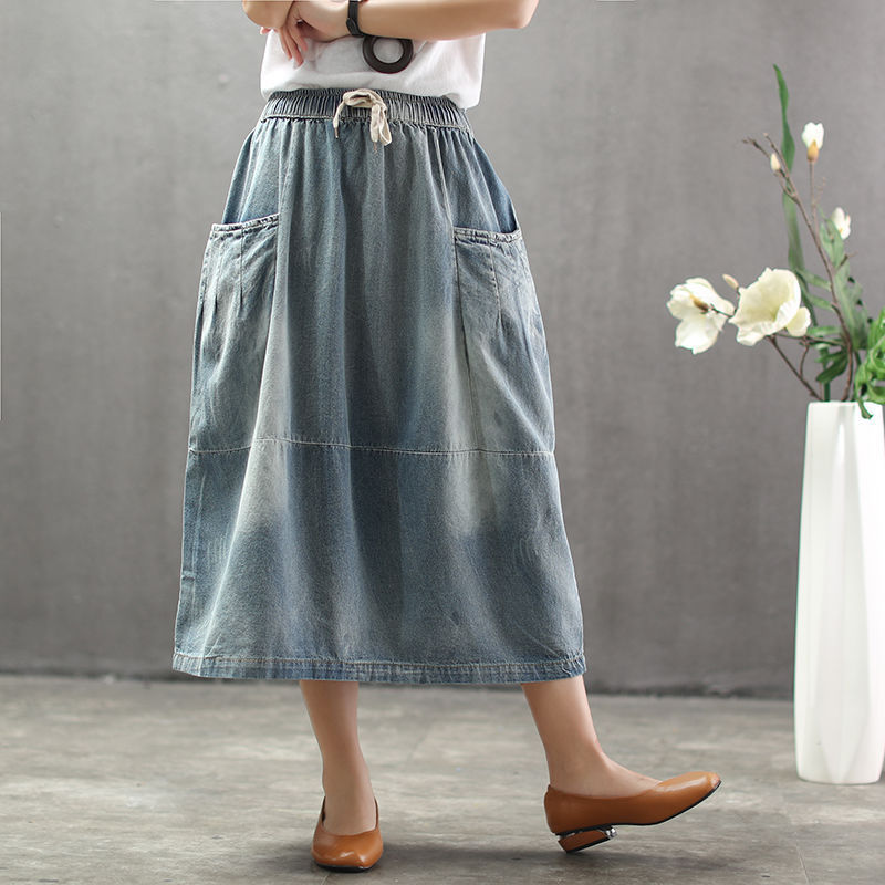 All-match Denim Skirts Are Thin, Big Pockets, Mid-length Women's Skirts