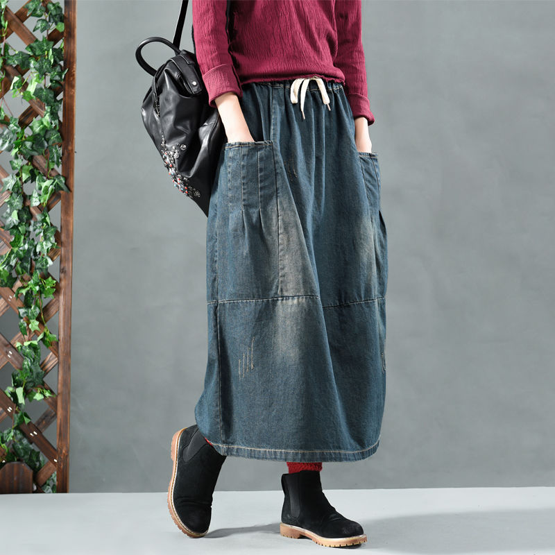 All-match Denim Skirts Are Thin, Big Pockets, Mid-length Women's Skirts