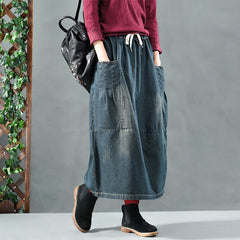 All-match Denim Skirts Are Thin, Big Pockets, Mid-length Women's Skirts