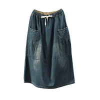 All-match Denim Skirts Are Thin, Big Pockets, Mid-length Women's Skirts