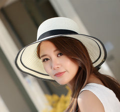 Sun Hat Big Black Bow Summer Hats For Women Foldable Straw Beach Panama Hat Visor Wide Brim Femme Female New