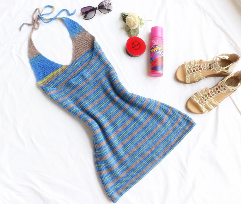 Hanging Neck Knitted Dress Female Summer Skirt