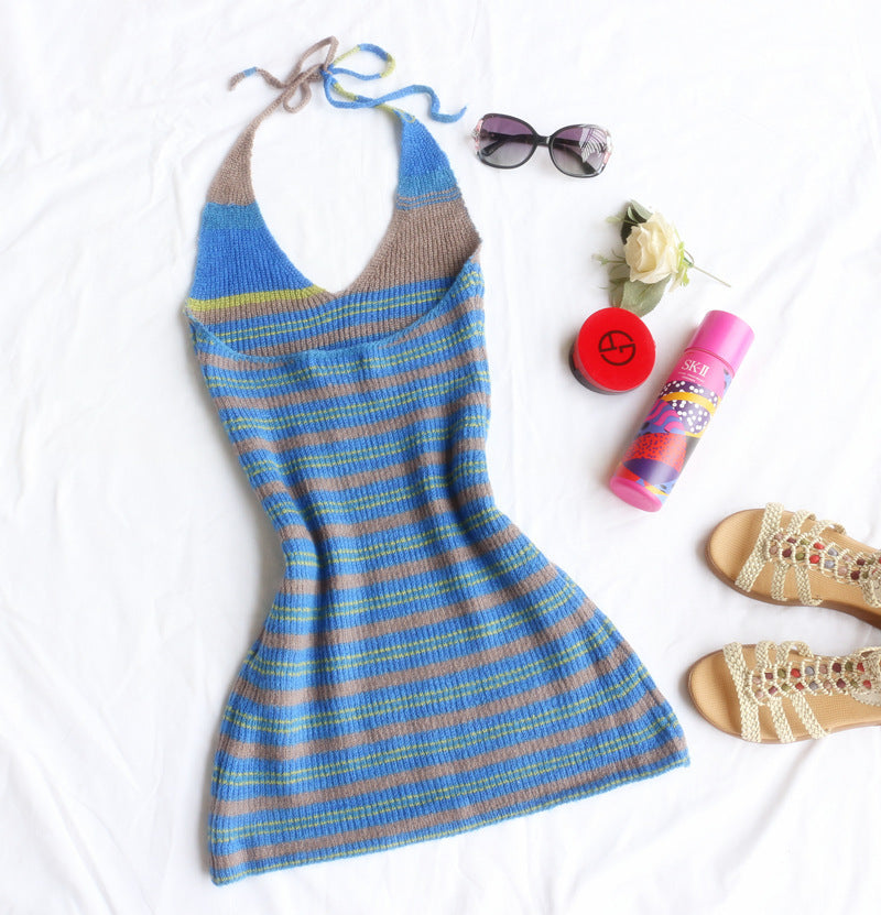 Hanging Neck Knitted Dress Female Summer Skirt