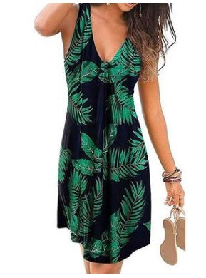 Sleeveless Casual Back Zipper Printed Dress