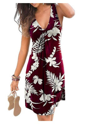 Sleeveless Casual Back Zipper Printed Dress