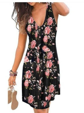 Sleeveless Casual Back Zipper Printed Dress