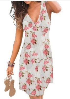 Sleeveless Casual Back Zipper Printed Dress