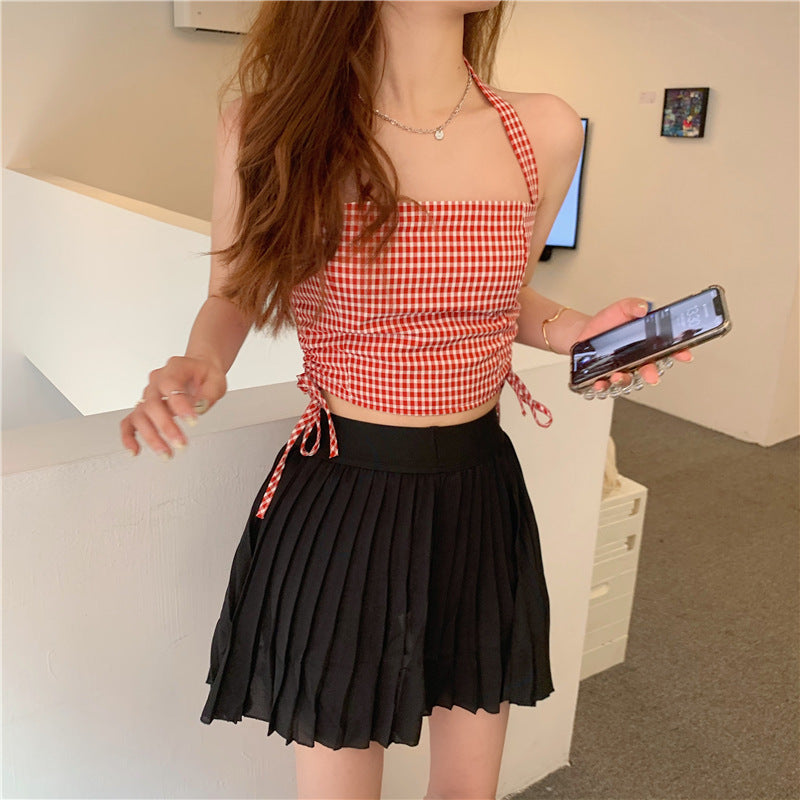 Sexy Drawstring For Skinny Plaid Vest