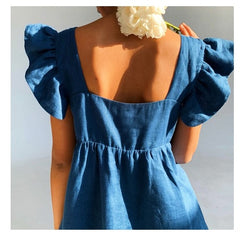 Yellow Skirt Loose Casual Ruffled Flying Sleeve Dress Chiffon Skirt