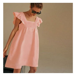 Yellow Skirt Loose Casual Ruffled Flying Sleeve Dress Chiffon Skirt