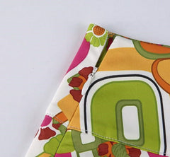 Retro Paisley Print Y2K Mini Skirts Women Sexy Cute Straight