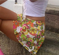 Retro Paisley Print Y2K Mini Skirts Women Sexy Cute Straight