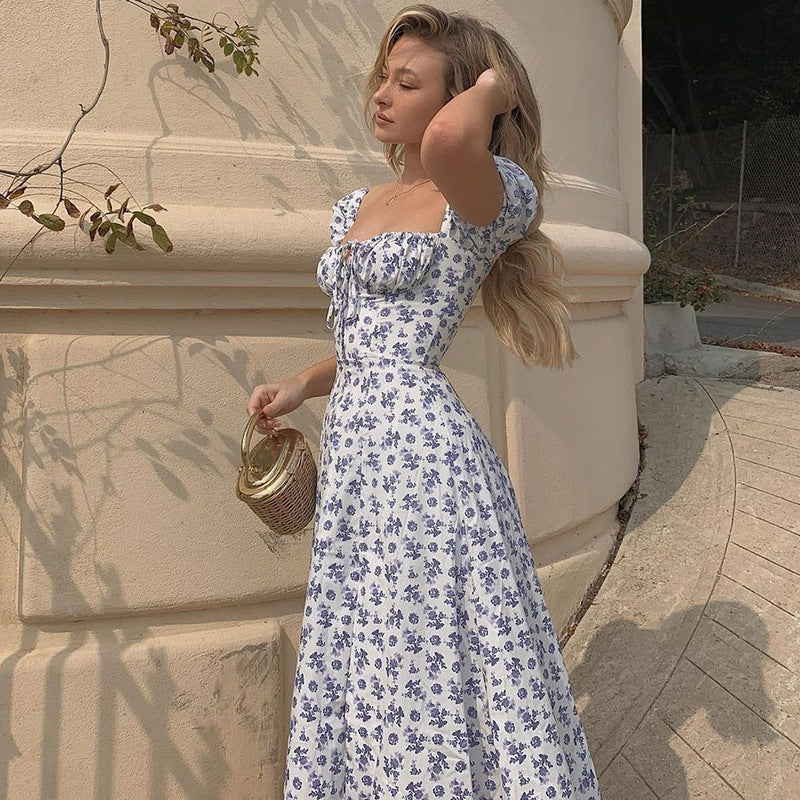 Summer Floral Print Dress Women Sexy Party Long Dresses